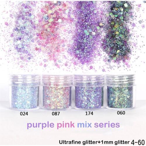 1 Jar Nails Sparkly Mixed Hexagon Fine Powder Paillette Purple Pink Mix Series Gel Polish Nail Flakes Shiny NailArt Sequins