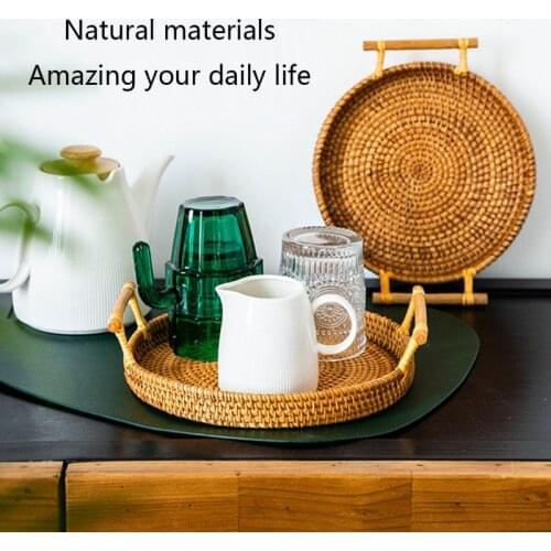 Rattan Tray, Bread, Fruit, Snacks, Portable Picnic Basket, Desktop Storage, Woven Storage Basket