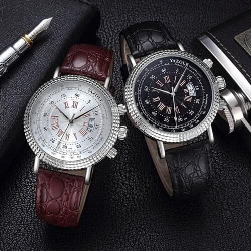 Newest YAZOLE Men Watch Mens Watches Top Brand Luxury Blue Glass Watch Waterproof Leather Roman Mens Watch reloj de hombre