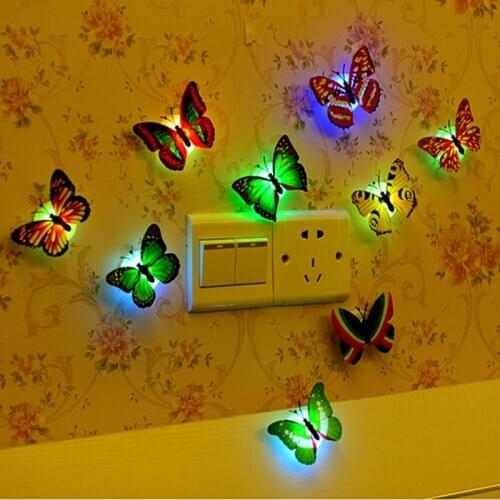 1Pc Colorful Butterfly LED Night Light Beautiful Wall Night Lights With Suction Pad Color Random for Home Bedroom Decorative