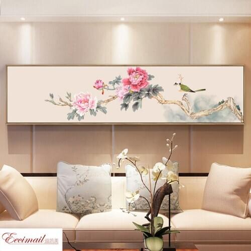 EECAMAIL New Chinese Diamonds Full of Diamond Embroidered Strips Birds Living Room Sticker Cross Stitch Bedroom Bedside Home