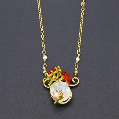 European Beauty Fashion Trend Simple Versailles Rose Short Necklace Enamel Color Glaze Red Flower Vine Clavicle Chain Jewelry