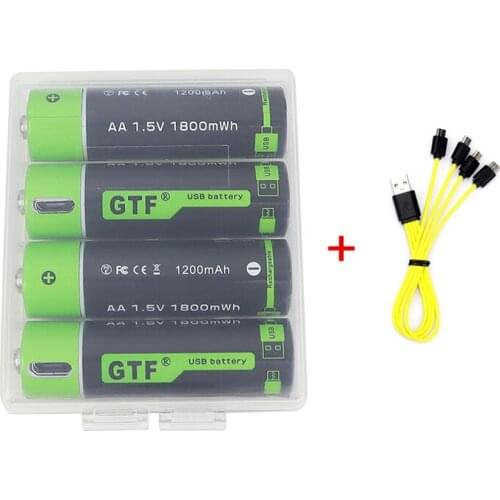 GTF NEW 1.5V USB AA Battery 1800mwh 1200mah 100% capacity li-polymer USB Micro cable charger rechargeable battery