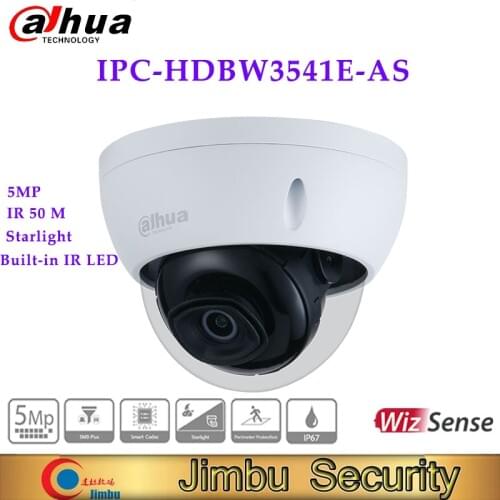 Original Dahua IP Camera IPC-HDBW3541E-AS 5MP Dome WizSense Camera Starlight Built-in IR LED video cameras for home security