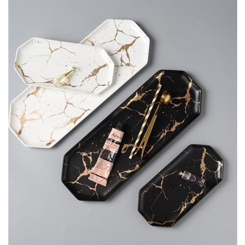 Long Size Plate Marble Texture Ceramic Plate Food Dishes Sushi/cake/dessert/snack Steak Noodle Tray