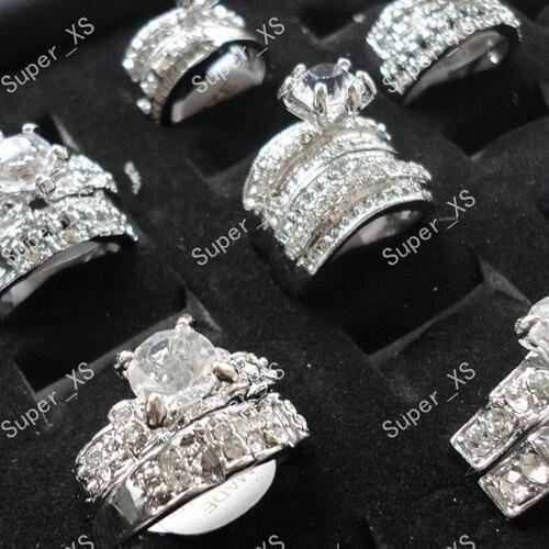 120pcs =60pairs New Wholesale Jewelry Lots ring Cubic Zircon Rhinestones silver Plated ring 2 in 1 Rings free shipping BL154