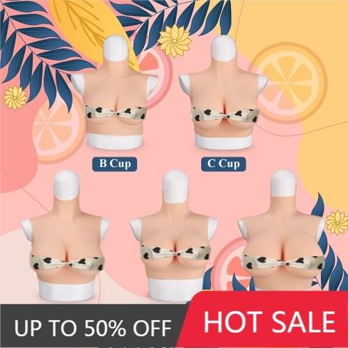 KUMIHO 4G Cotton Filling Silicone Fake Boobs BCDEG Cup Breast Forms Cosplay Costumes for Drag Queen with Red blood skin