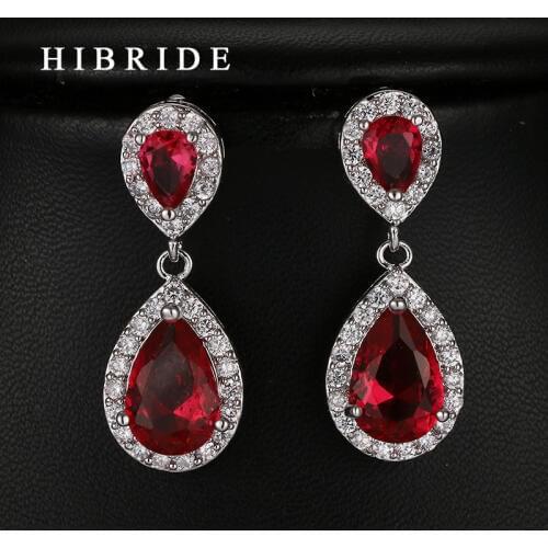 Fashion Jewelry Fashion Red Cubic Zirconia Earrings Women Jewelry , Classic Crystal Drop Earrings For Women Gifts Bijoux E-220
