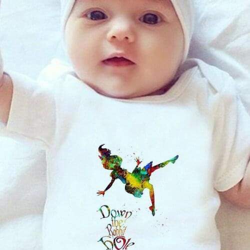 Fashion Baby Jumpsuit Alice In Wonderland White Toddler Bodysuits Down The Rabbit Hole Print Newborn Romper Summer Short Sleeve