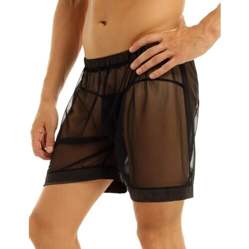 Mens Sexy Lingerie See-Through Mesh Slip Men Boxer Shorts Underwear Loose Lounge Hommes Gay Men Panties Underpants Nightwear