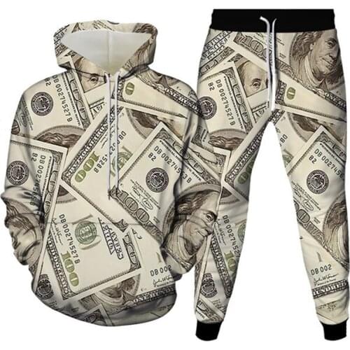 2021 US Dollar Money 3D Print Men Tracksuits Women Hooded Sportswear Hoodies+Jogger Pants 2Pcs Set Spring Autumn Fashion Clothes