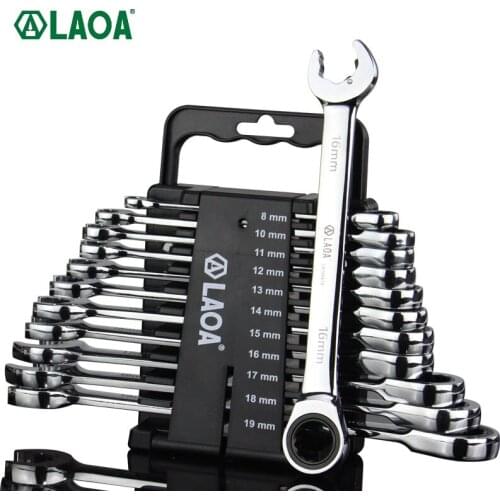 LAOA Ratchet Wrench Set Dual-Purpose Torx Double-Ended Ratchet 8-19mm 11-piece Wrench Card Holder Set