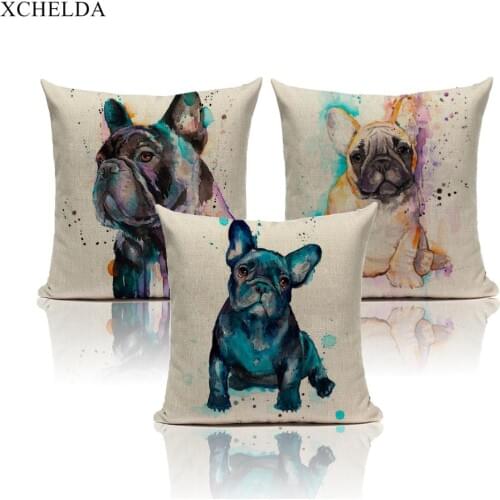 Cushion Cover Linen Canada French Bulldog Print Creative Dog Throw Pillow Case Colorful Animal Home Decorative Pillowcase 45x45