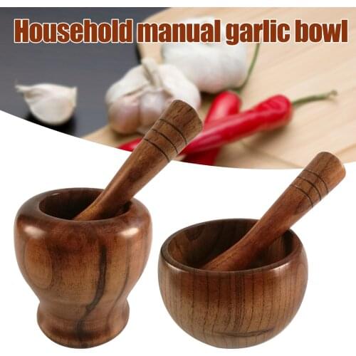 New Hot Bamboo Wood Mortar and Pestle Set with Lid Spoon Grinder Press Crusher Masher for Pepper Garlic Herb Spice