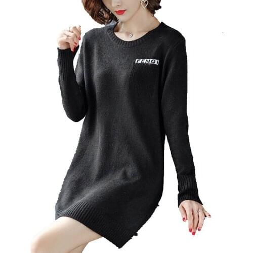 New Sweater Autumn Winter Womens Round Neck Embroidery Letter Sweater Long-sleeved Pullover Bottoming Knit Sweater Female Q174