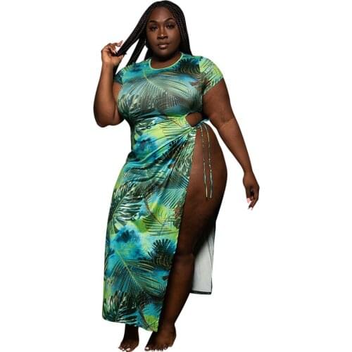 Wholesale Plus Size Clothing XL-5XL Tie Dye Women Dresses Summer 2021 New Arrival Short Sleeve Sheath Midi Party Night Club Robe