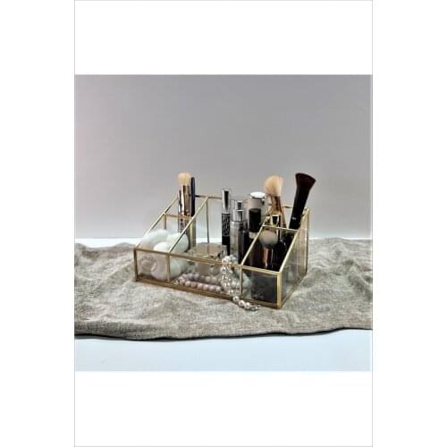 Five Compartments Medium Size Brass Makeup Organizer Nail Polish Cosmetic Storage Jewelry Storage Box Lipstick Holder