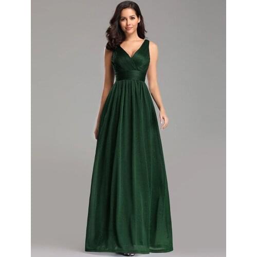Double V Neck Floor Length Sparkly Wholesale Evening Dresses for Party