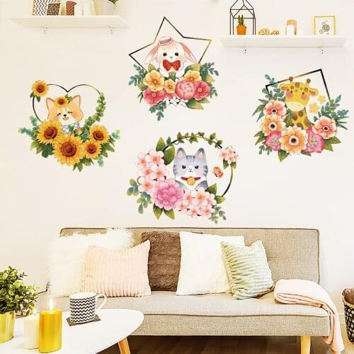 [shijuekongjian] Flowers Plants Wall Stickers DIY Cartoon Animals Wall Sticker for Kids Rooms Living Room House Decoration