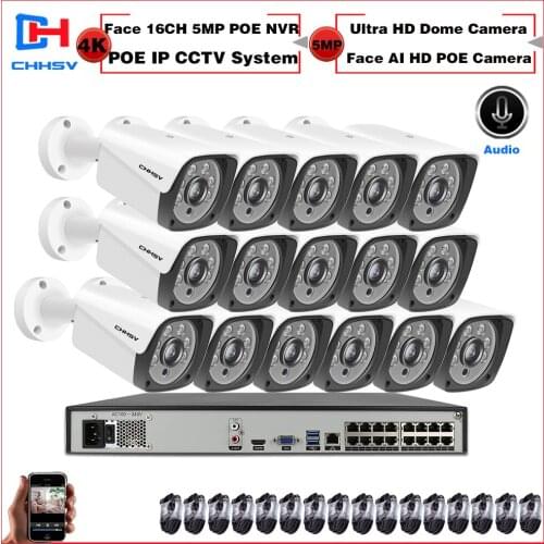 H.265+ 16CH 5MP 4K POE NVR Kit Security Camera System 5MP AI IP Camera Outdoor Waterproof CCTV Video Surveillance System Set