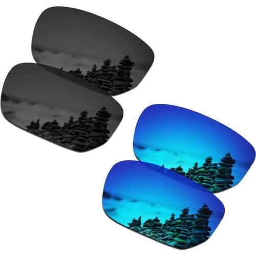 SmartVLT 2 Pairs Polarized Sunglasses Replacement Lenses for Oakley Style Switch Stealth Black and Ice Blue