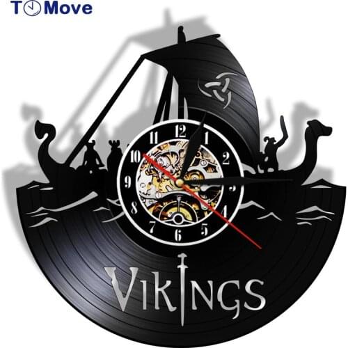 Vikings Room Decor Silent Wall Clock Vikings Vinyl Record Wall Clock Battery Operated For Living Room Decor LED Night Light