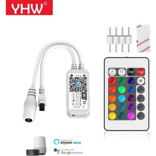 YHW Smart WiFi Controller 24 Key IR Remote Control RGB LED Strip DC 5-28V 100W Color Changing Works With Alexa Google Assistant