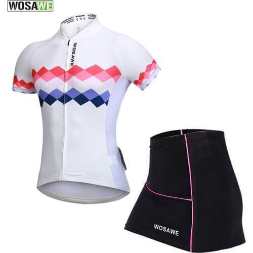 WOSAWE Summer Women Cycling Shorts Skirts Padded Underpant Bicycle Pants Bike Underwear Mini Pantskirt Short Sleeve Jersey Set