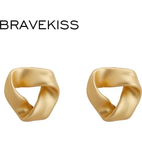 BRAVEKISS Trendy Simple Twisted Stud Earrings For Women Metal Solid Gold Creative Earring Fashion Jewelry Party Gifts BPE1460