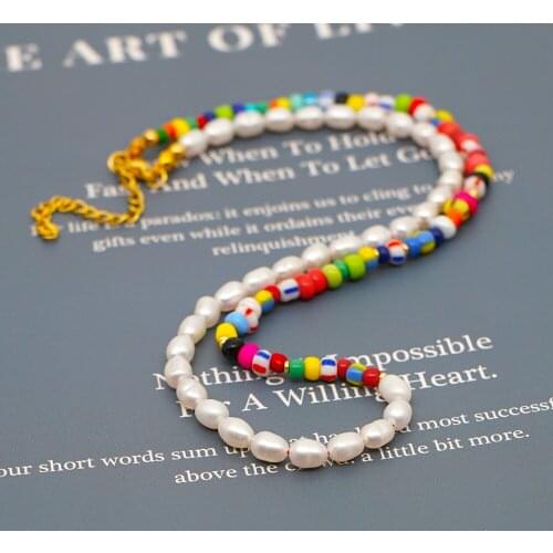 Ethnic Style Rainbow Beads Woman Necklace Natural Freshwater Pearl Womens Necklaces Bohemian Beach Style Jewelry Accessories