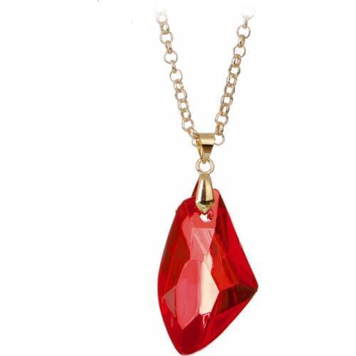 DINGLLY Golden Chain Collar The Red Stone Dangle Charm Pendant Necklace For Women Lady Elegant Sweater Chain Necklaces