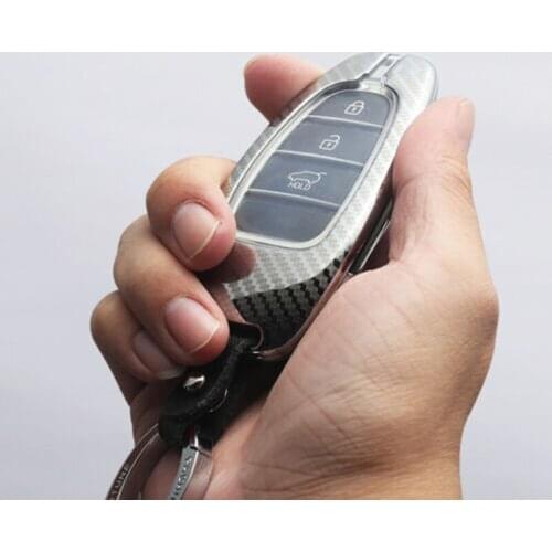 Carbon Look Alloy Remote Key Case Cover For Hyundai Tucson IV NX4 2021- 2022 Thin Slim Perfect Fit Interior Accessories