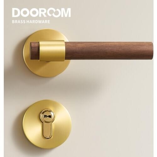 Dooroom Brass Walnut Door Lock Set Modern Interior Bedroom Bathroom Double Wood Door Lever Set Dummy Handle Knob