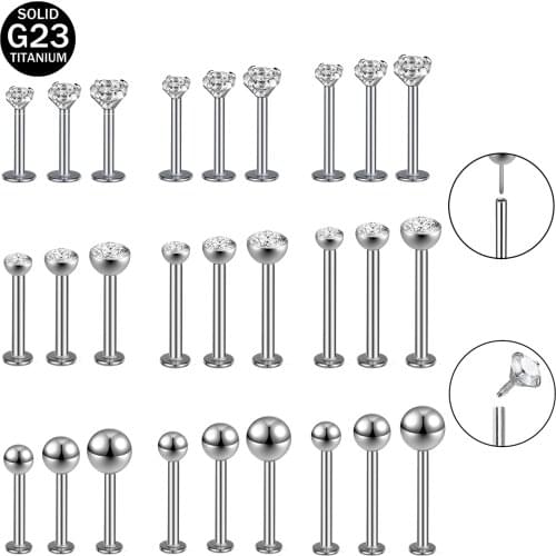 ZS 1 PC 2 Styles Titanium Steel Labret Ring 2/3/4/5MM CZ Crystal Lip Piercings 16g Ear Cartilage Tragus Conch Piercings Jewelry