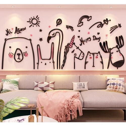 Creative INS lovely Pets DIY Childrens room bedroom home living room TV background wall decoration 3D acrylic wall sticker