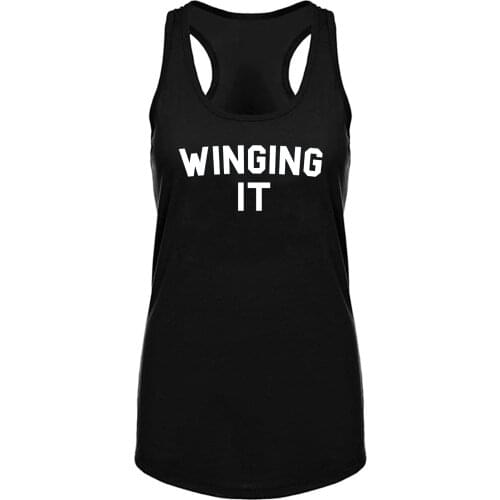 Lyprerazy Womens Winging It Printed Black Workout Fitness Gym Funny Tank Top