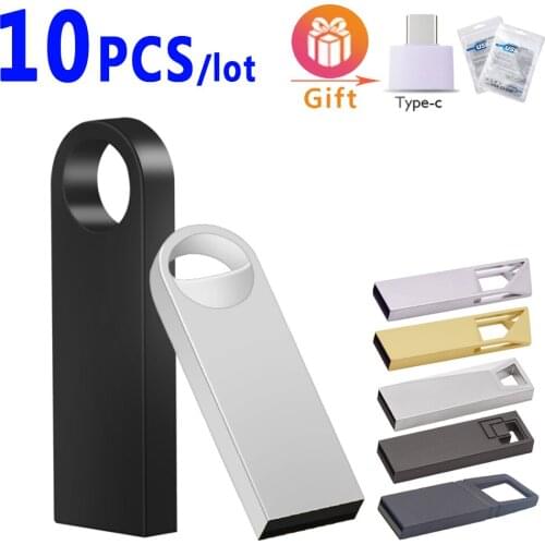 10PCS/lot Metal USB Flash Drive Pen Drive 4GB 8GB 16GB Pendrive 32GB 64GB Memory Stick 128GB Key USB Stick Free Customized LOGO