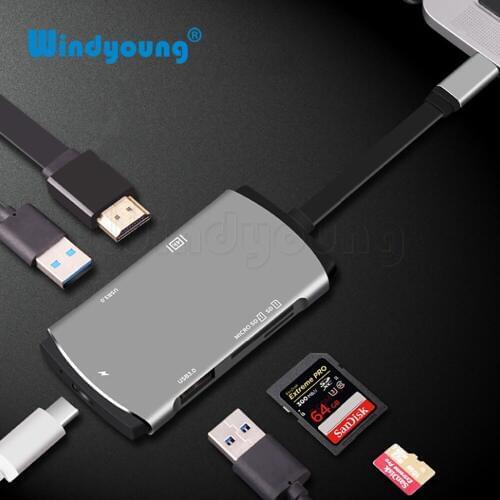 6 in 1 Type C Multi Function USB HUB & PD Charging Support 4K Displays 2*3.0 USB HUB High-speed Card Reader Essential Ports HUBS