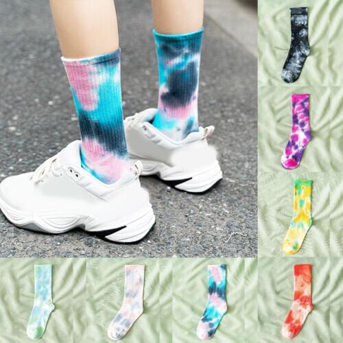 Women Men Hip Hop Breathable Tie Dye Long Socks Spring Summer Sports Basketball Skate Socks Colored Knee-high Socks High Quality