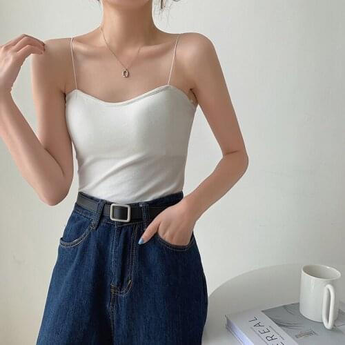 New Style with Chest Pad Wrapped Inside Camisole Womens Summer Bottoming Tube Top Solis Spaghetti Strap Short Tank Tops T-Shirt