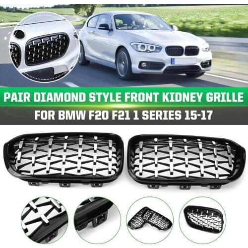 Pair Front Kidney Diamond Style Grille Grills For BMW 1 Series F20 F21 2010 2011 2012 2013 2014/2015 2016 2017 Racing Grills