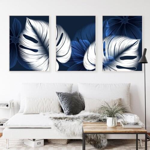 Superb Blue White Tropical Leaf Wall Art Nordic Abstrac Creative Plants Canvas Prints Home Decor Modern Pictures For Living Room