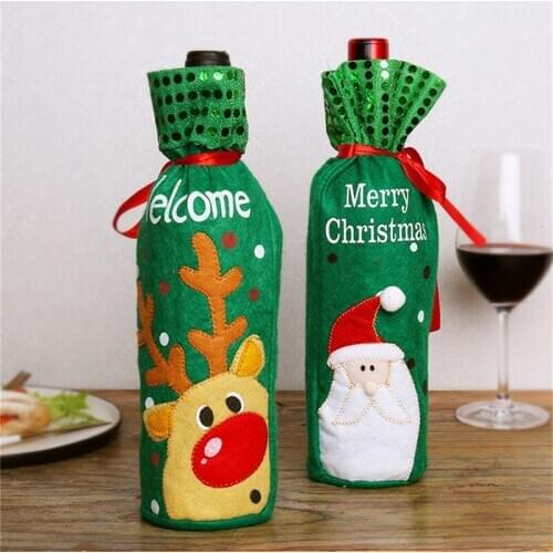 Christmas Wine Bottle Decor Set Santa Claus Snowman Deer Bottle Cover Clothes Kitchen Decoration For New Year Xmas Dinner Party