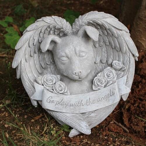 Pet Statue Eye-catching Realistic Looking Resin Memorials Sleeping Angel Dog Statue for Courtyard Corridor Pastoral Decorations