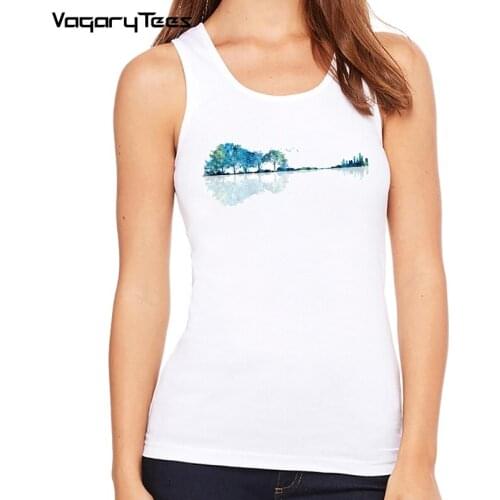 Vest Harajuku Women Camisole Tank Tops Vintage Nature Guitar-Watercolor Blues Print Vogue Female Casual Loose Top Streetwear