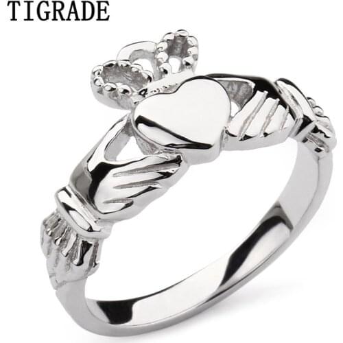 Hand Heart Crown Claddagh Silver Ring Women Polished Wedding Band 925 Sterling Silver Jewelry Engagement Rings Female Size 4-11