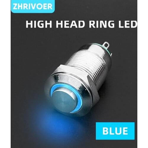 1pcs 12mm Metal Push Button Switch High Head Annular Ring LOGO 3-220V Self Reset Instantaneous motion Waterproof Car Auto Eng