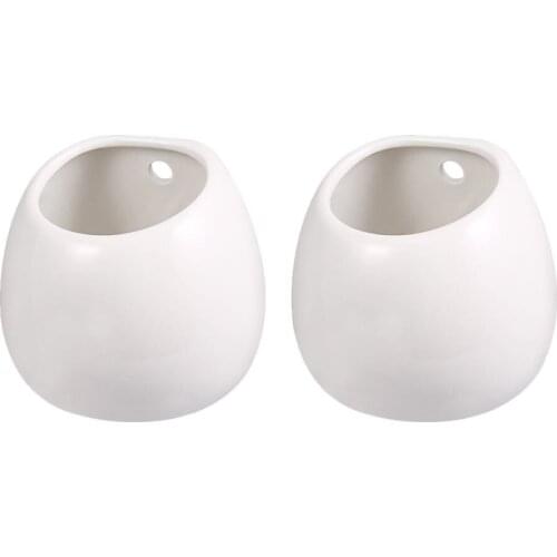 2pcs Decorative White Ceramic Flower Pots Wall Hanging Succulents Flowerpots