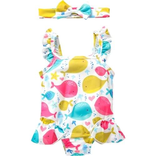 2021 Baby Swimwear For Girls Ruffle Lovely Cartoon Dolphin Swimwear Bikini Bathing Suit Summer Beach Outfits Bikini Baby Girl