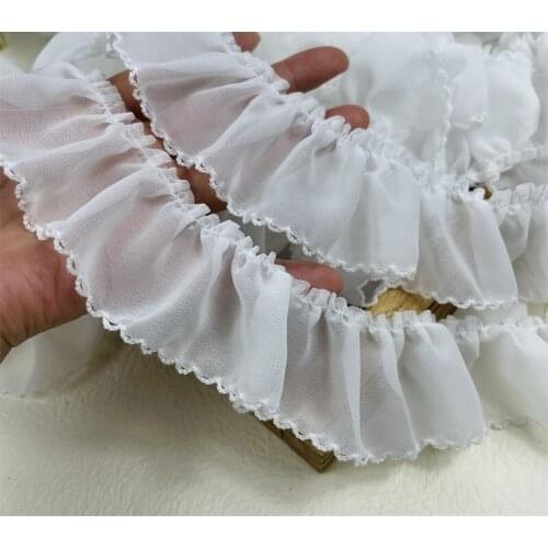 3Meter/lot 5cm Good Quality White Dog Tooth Chiffon Fold Lace Trim DIY Cuff Dress Textile Patchwork Decoration X1073
